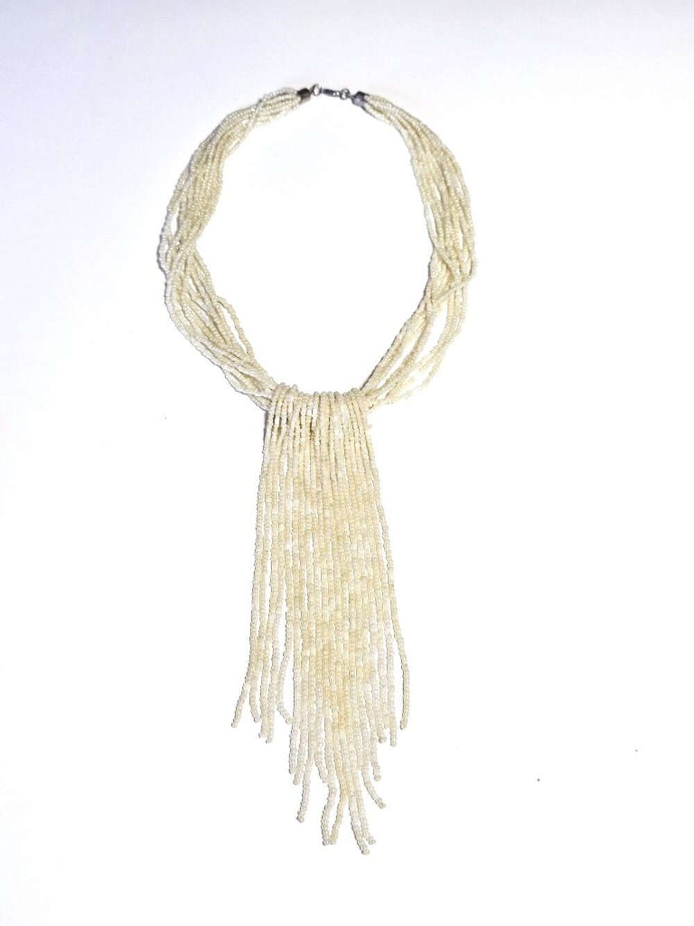 Knotted white cream seed bead necklace